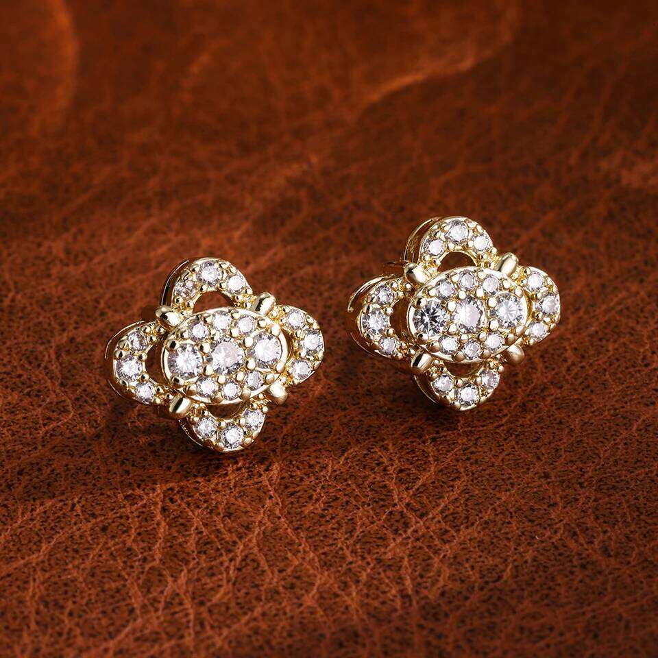 ZAKOL Geometric Dazzling Big Crystal Zirconia Flower Stud Earrings Cute Exquisite Shiny Zircon Women's Aesthetic Jewelry Gift