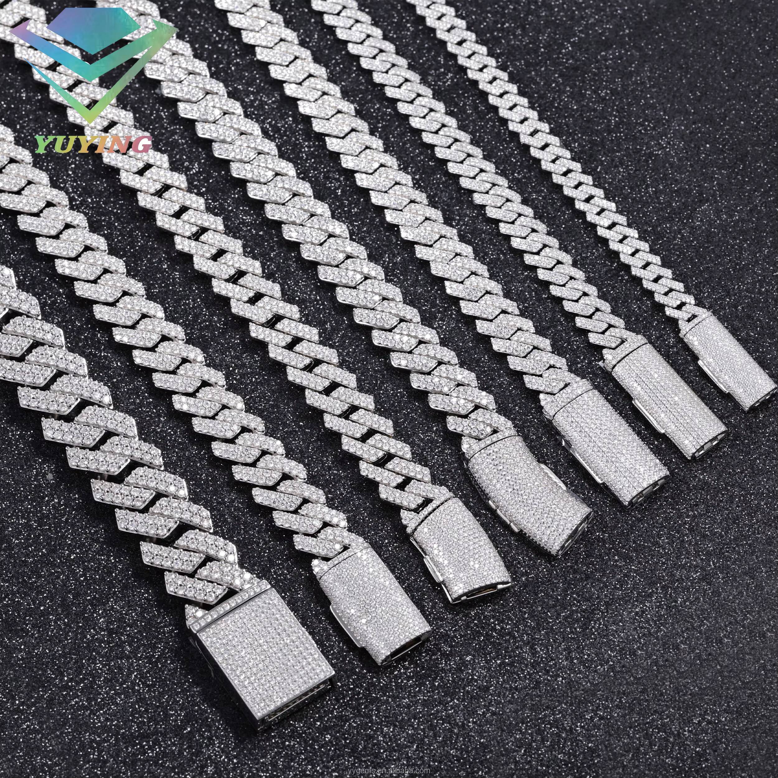 100 Passed Diamond Test Vvs Moissanite Diamond 2Rows Necklace 8mm 10mm 12mm Wide S925 Solid Silver Hiphop Cuban Link Chain