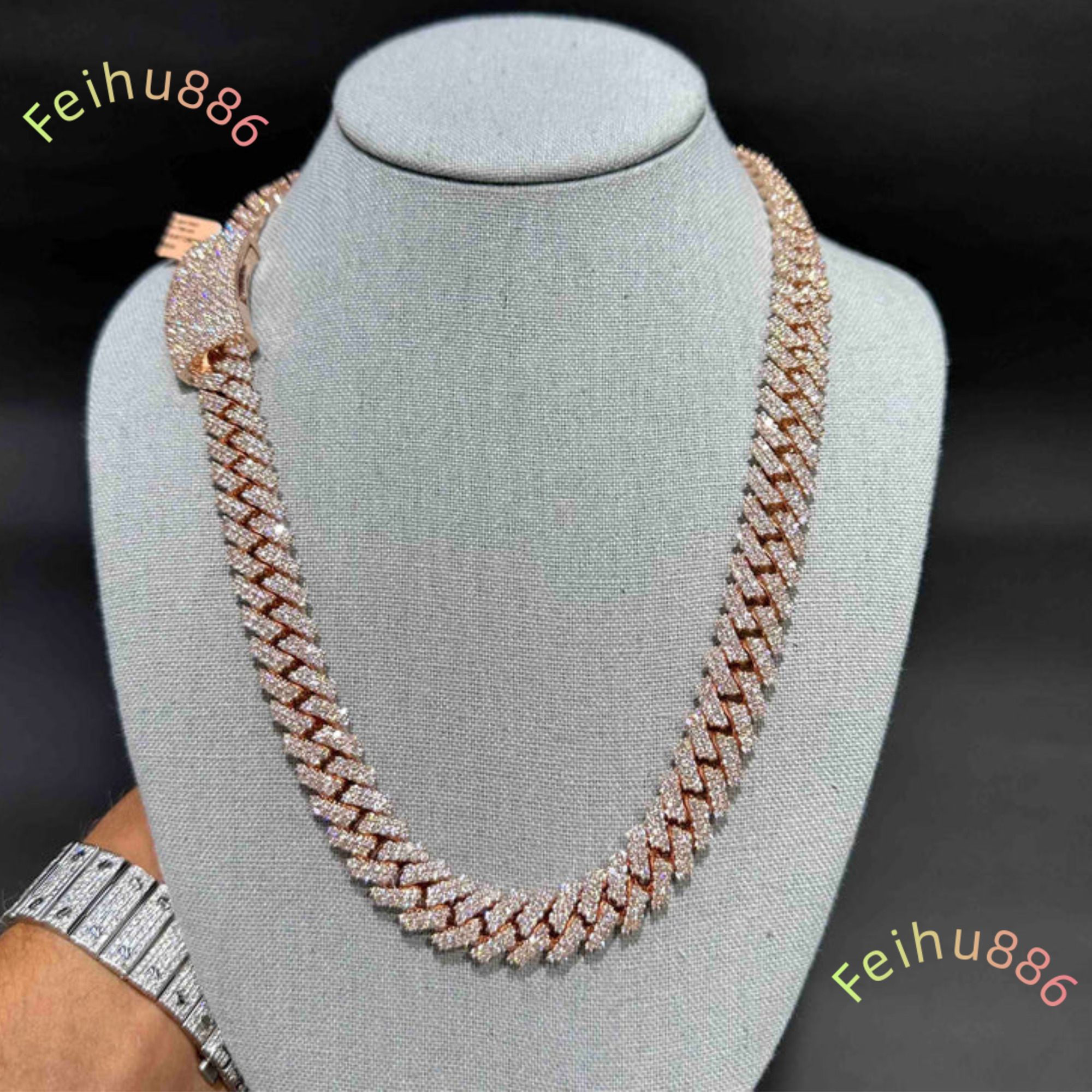 High Quality 14mm Miami Cuban Chain Iced Chain Ready Ship Sterling Silver Rose Gold VVS Lab Grown Diamond Cuban Link