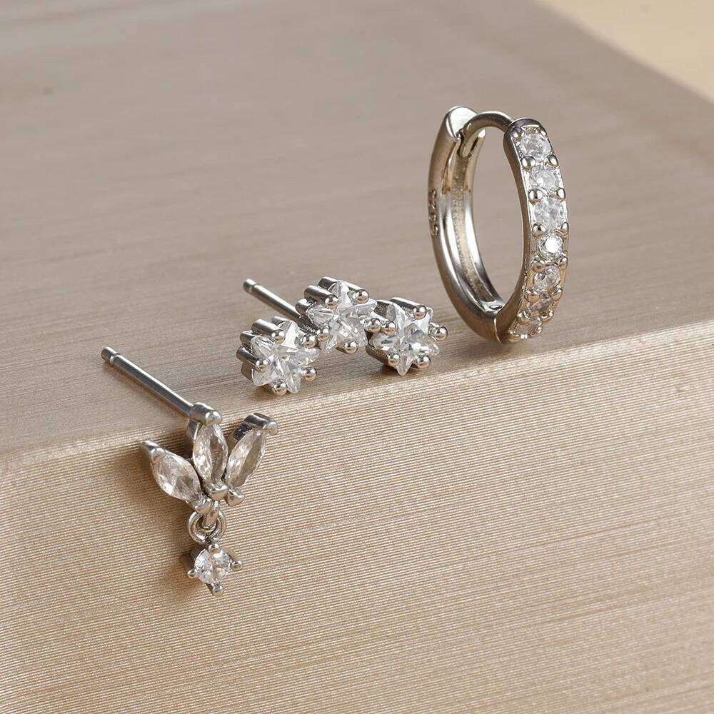 ZAKOL 3PCS Luxury Star Pendant Piercing Earrings Set For Women Crystal Zircon Punk Ear Studs Earring Lady Jewelry aretes