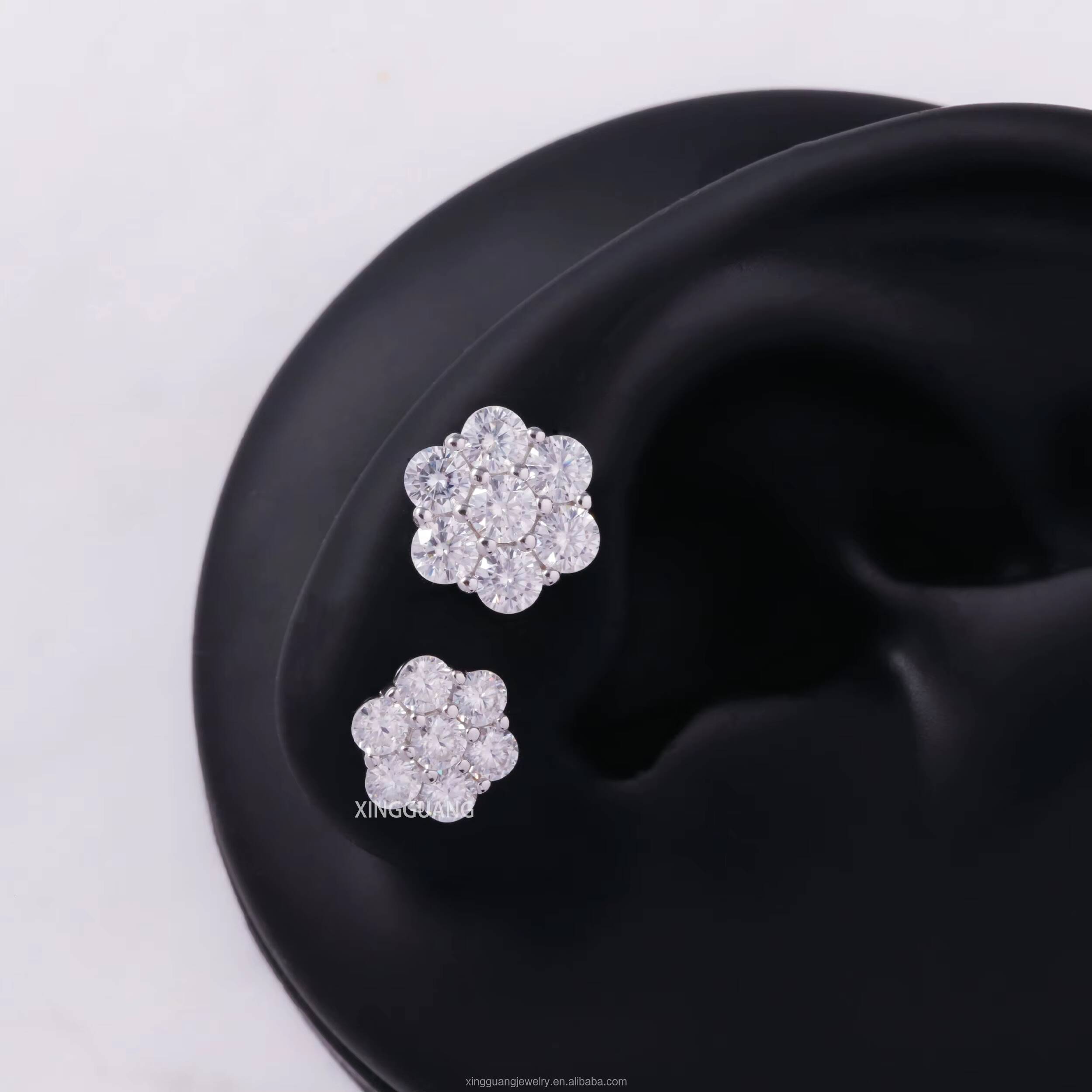 7mm/8mm/9mm/10mm 925 Sterling Silver Flower Iced Out Bling Hip Hop Style Earrings Vvs Moissanite Diamond Earring for Women