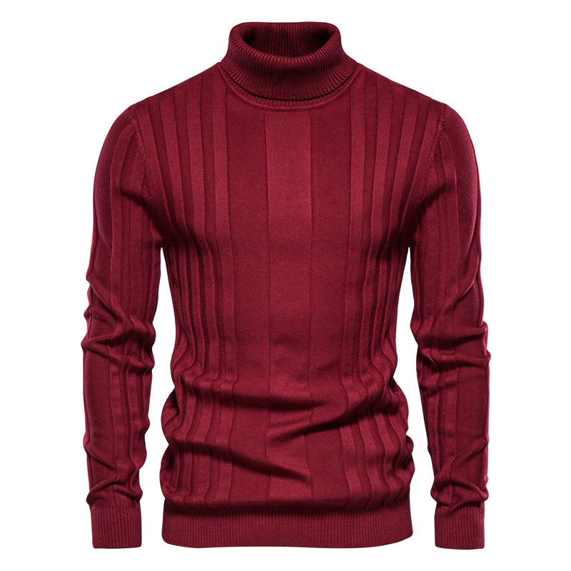 WOZK Autumn/Winter New Men's High Collar Casual Knitted Sweater Warm Base Sweater Men's Solid Color Versatile Trendy Hoodie designer