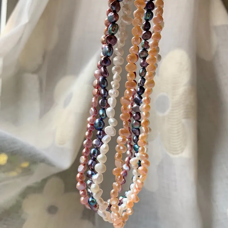 4-5mm Natural Freshwater Pearl Necklaces for Women White Purple Real Small Irregular Baroque Pearl Short Choker Collar Jewelry 251223