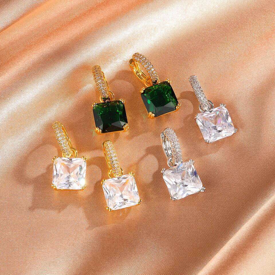 ZAKOL Geometric Square AAA Clear Zircon Drop Earrings for Women Buling Green Crystal CZ Ear Buckle Earring Luxury Party Jewelry