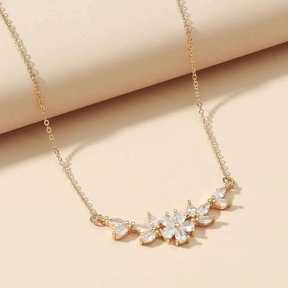 ZAKOL AAA Cubic Zirconia Flower Pendant Necklace for Women Fashion Gold Color Charm Choker Bridal Wedding Party Jewelry
