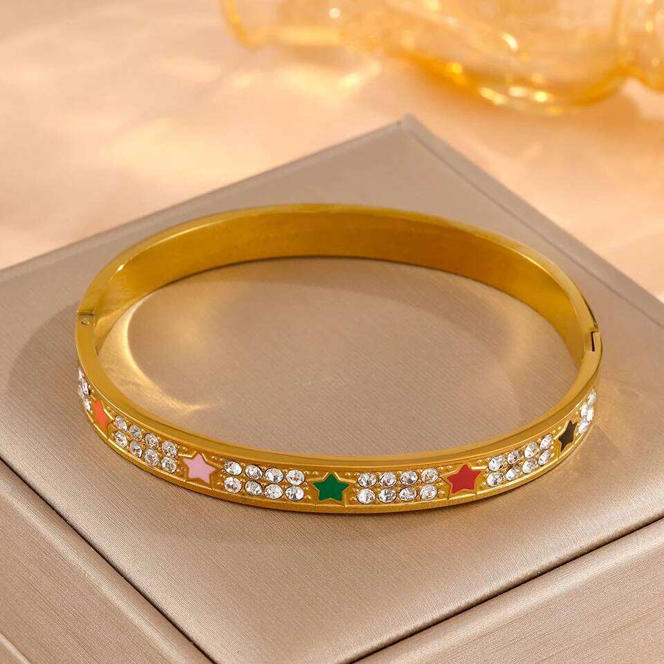 ZAKOL Classic Stainless Steel Bracelets with Rhinestones Colorful Five Pointed Star Clover Embedded Bracelet Exquisite Jewelry