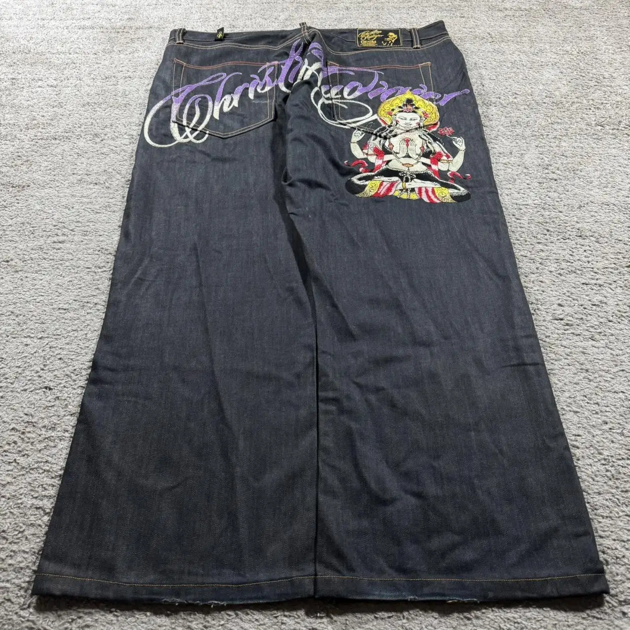 Baggy Wide Leg Y2K 2000s Loose Jeans Embroidered Buddha Casual Denim Pants Harajuku High Waist Straight Jeans Y2k Women Clothing 251217