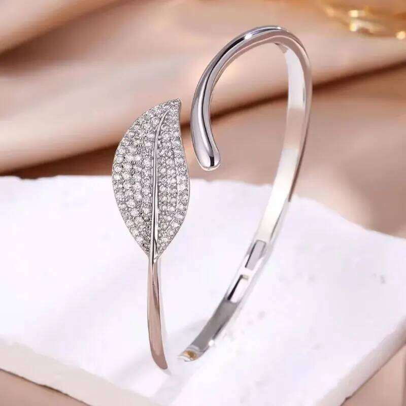 ZAKOL Buling Micro Inlaid Zircon Leaves Open Bracelet Fashion Dubai Gold and Silver Color Bridal Jewelry for Women Wedding Acces