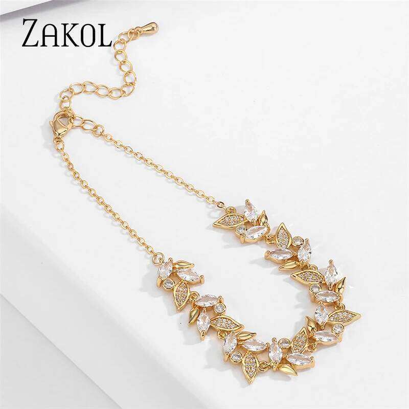 Fashion Marquise Leaf Zircon Charm Bracelets for Women Shiny AAA Cubic Zirconia Gold Color Adjustable Bracelet Wedding Jewelry