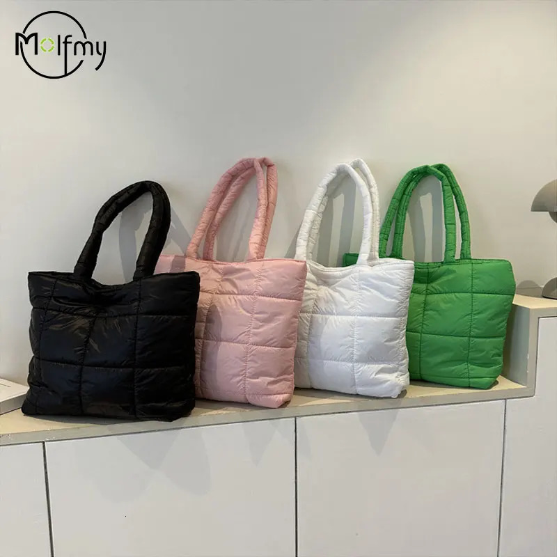 Winter Padded Shoulder Bag for Women Large Capacity Top HandleBag Winter Quilted Cloud Handbag Shopping Bags Bolsas Para Mujeres251222