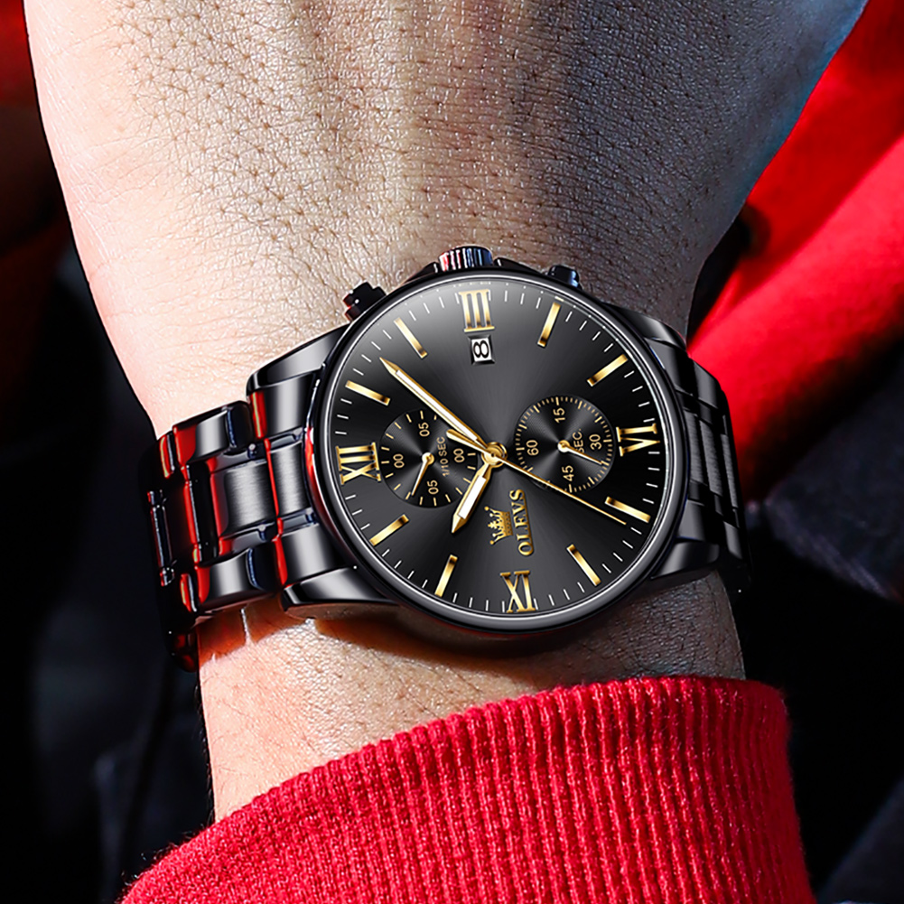 OLEVS Waterproof and durable luminous Sports timing multifunctional quartz watch men's watch stainless steel watch band Minimalist watch