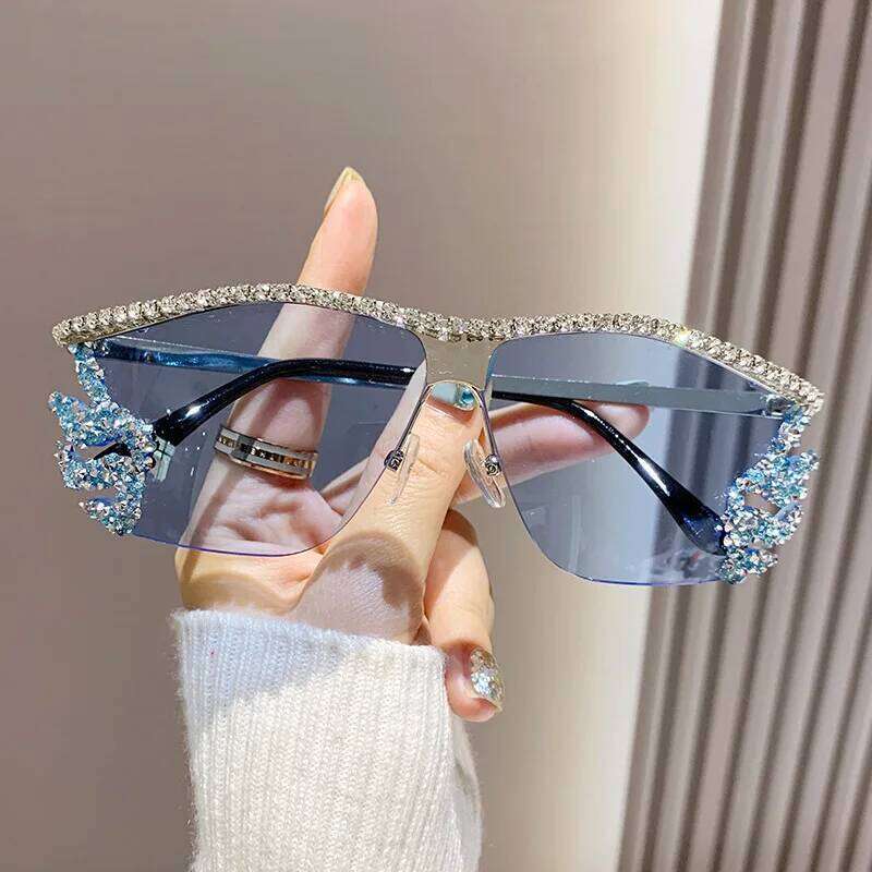 Vintage Y2k Diamond Sunglasses Women For Female Popular Luxury Brand Designer Rimless Sun Glasses Metal Punk Crystal Shade Uv400