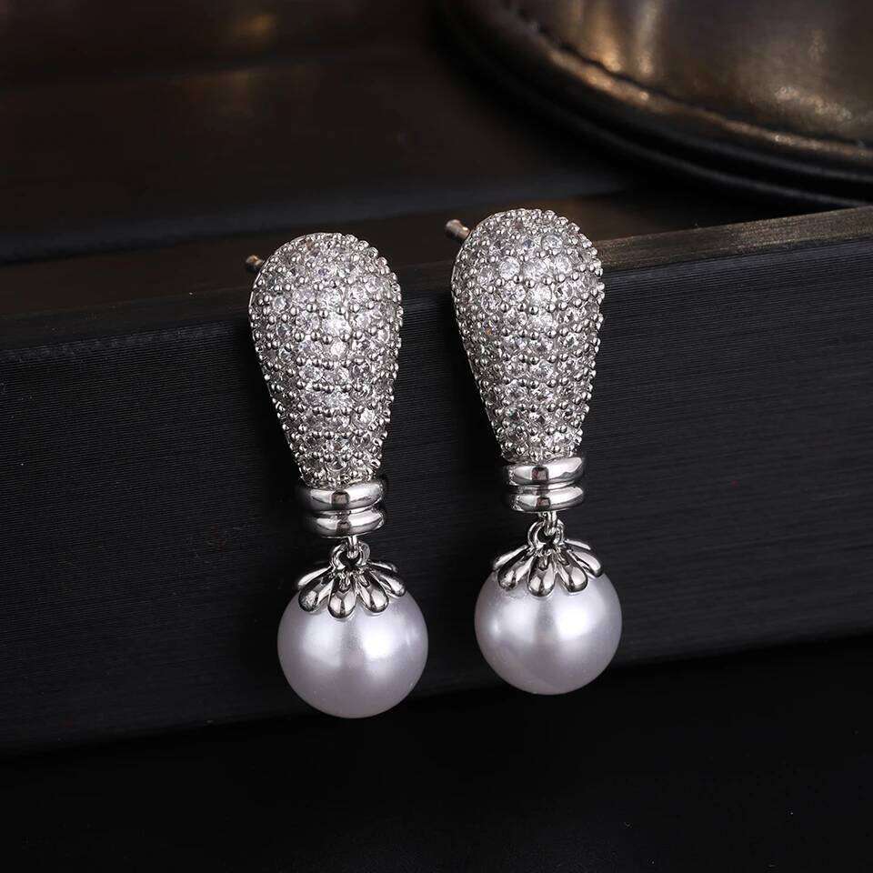 ZAKOL Luxury Buling Shiny Zirconia Imitation Pearl Drop Earrings for Women Saudi Africa Trendy Lady Party Jewelry