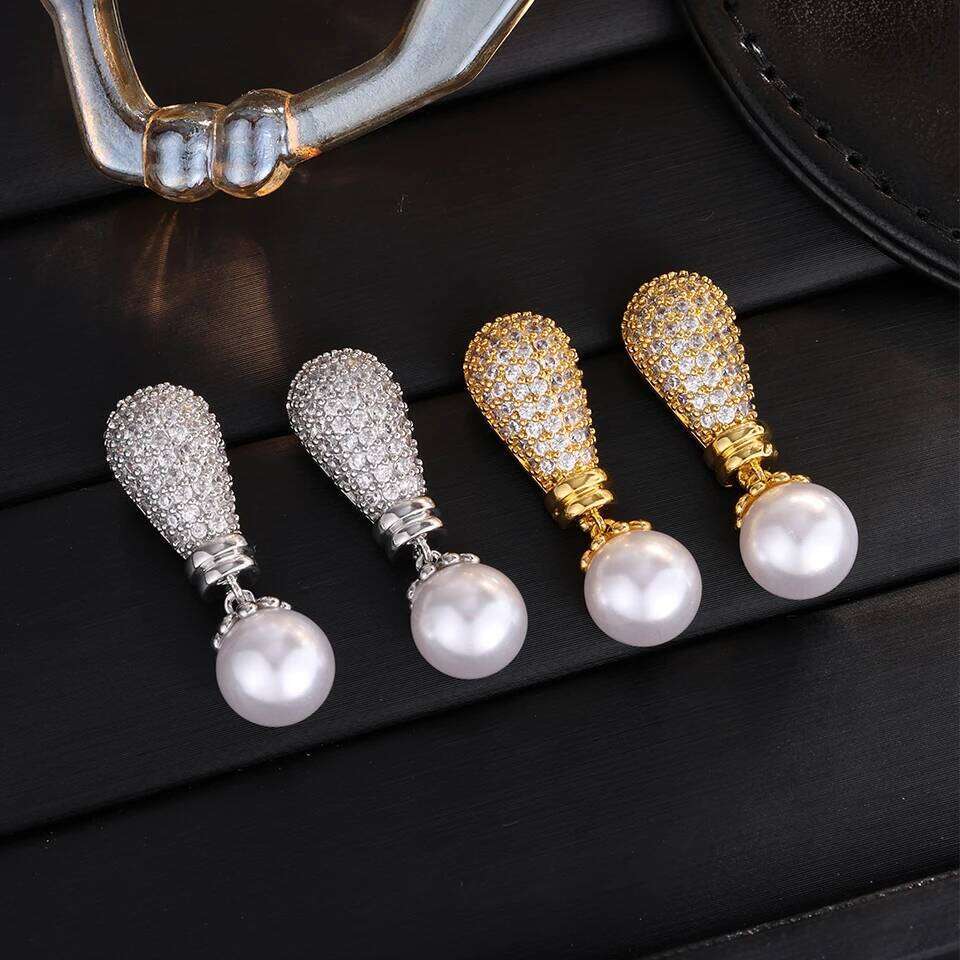 ZAKOL Luxury Buling Shiny Zirconia Imitation Pearl Drop Earrings for Women Saudi Africa Trendy Lady Party Jewelry