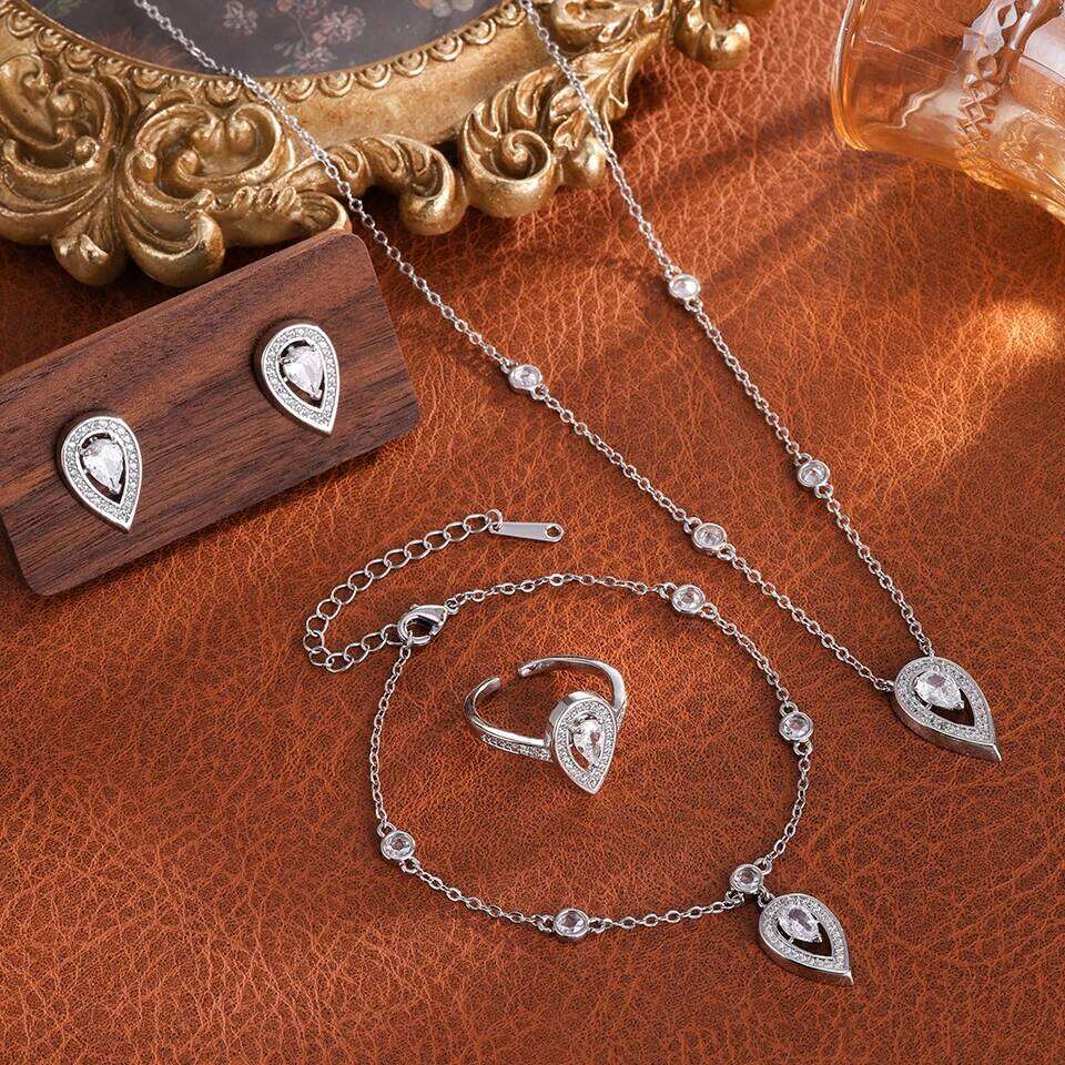 ZAKOL 4Pcs/Set AAA Cubic Zirconia Pear-shaped Wedding Set for Women Elegant Shiny Crystal Aesthetic Jewelry Gift