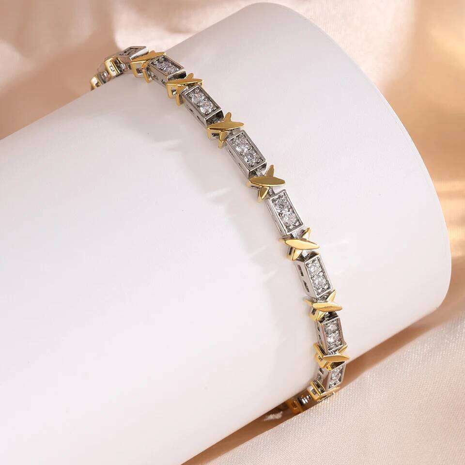 ZAKOL Three Gold Colors X Cross Design Zirconia Charm Bracelets for Women Exquisite Wedding Party Jewelry Gifts