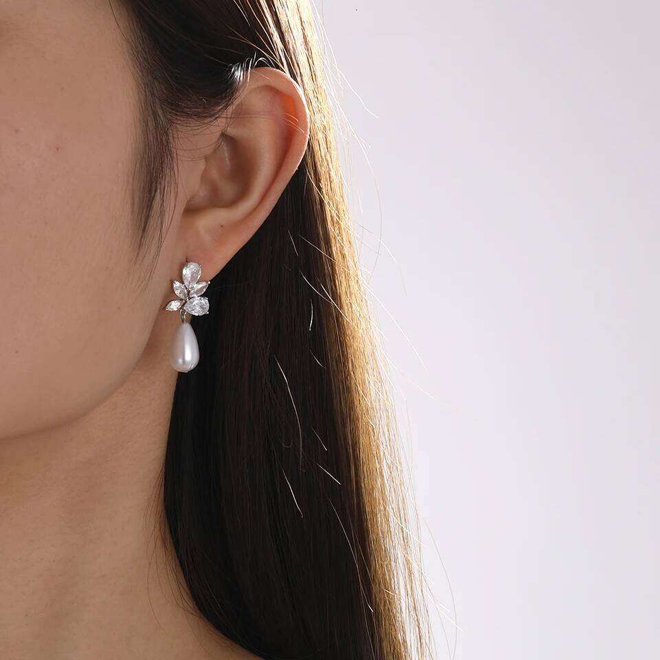 ZAKOL Classic AAA Zircon Pearl Dangle Drop Earrings for Women Shiny Crystal Bride Engagement Wedding Jewelry Ear Accessories