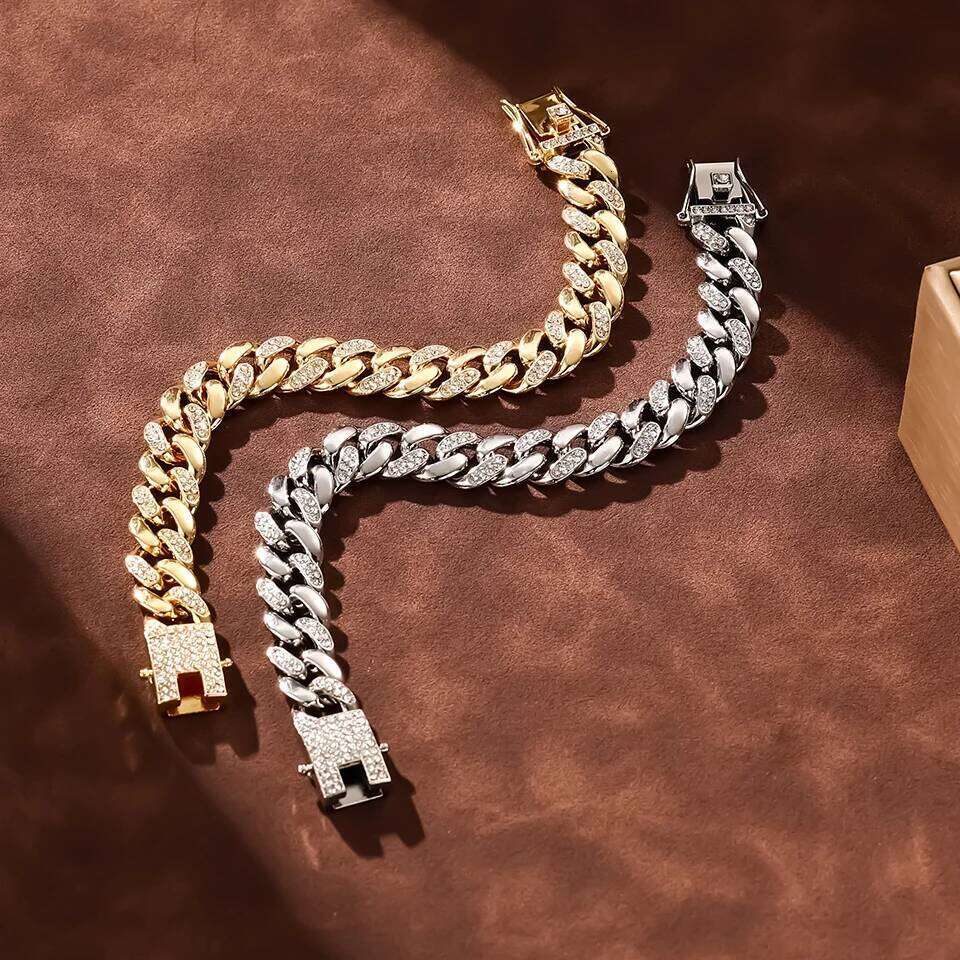ZAKOL Hip Hop Women Mens Bracelet Full Shiny Rhinestone Stone Miami Cuban Chain Bracelets Fashion Jewelry