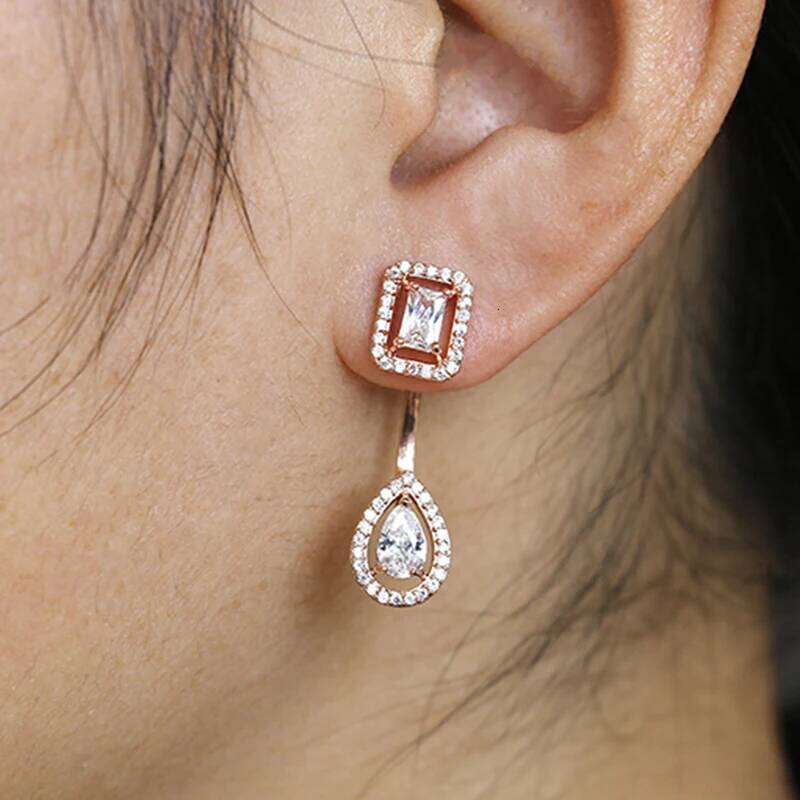 Classic Square Water Drop Party Jewelry Set for Women Transparent Shiny Cubic Zirconia Bridal Wedding Earring 4pcs Sets