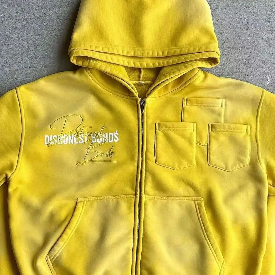 Zip Up Yellow Harajuku Minimalism Comfortable Hooded Sweatshirts High Street Casual Style Solid Color Sports Long Sleeves 251226