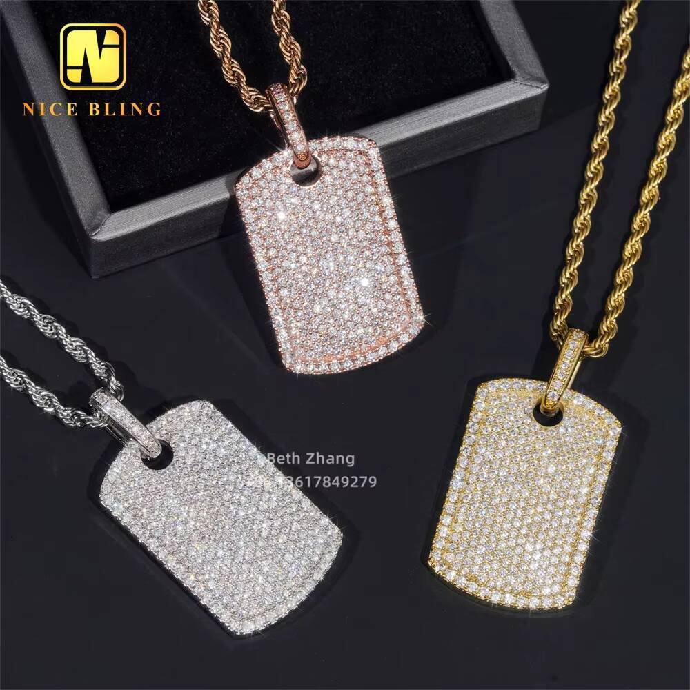 RTS Iced Out Jewelry 18K Gold Plated S925 Pendant 5a Moissanite Diamond Hip Hop Dog Tag Pendant for Men Women