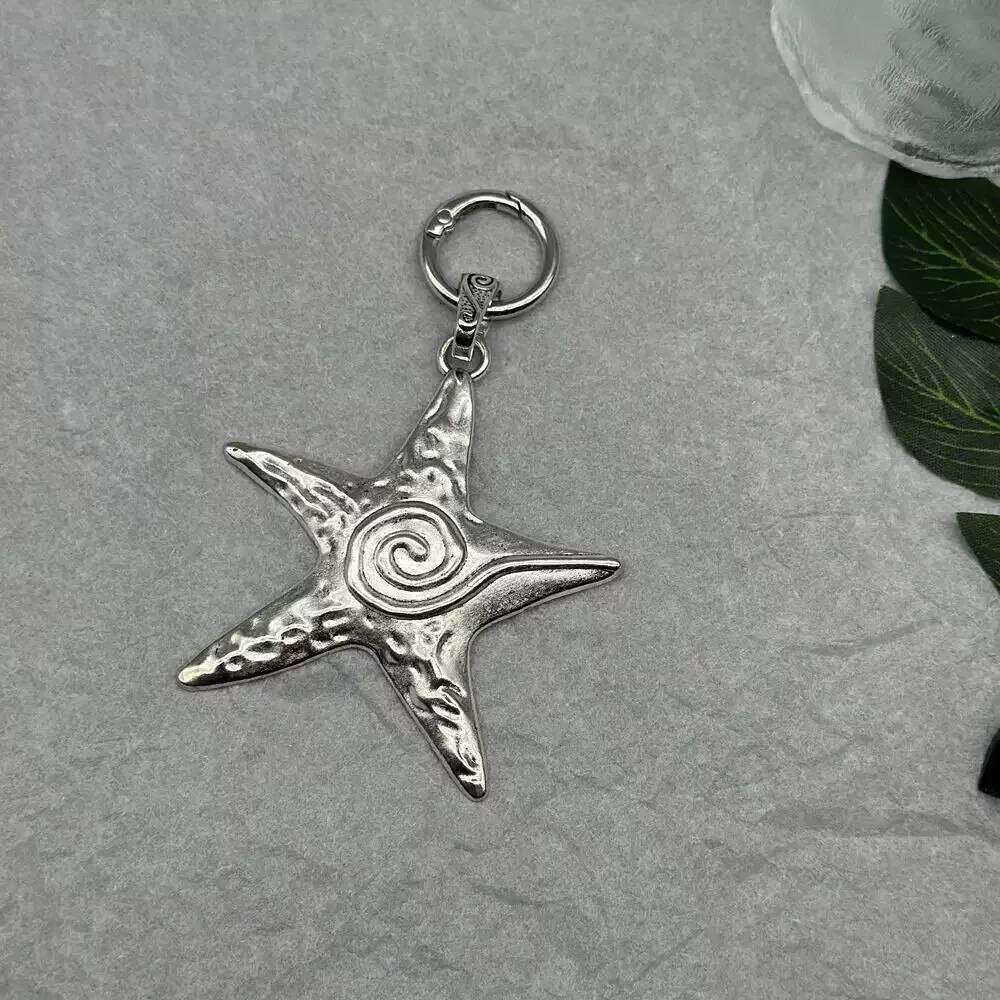 ZAKOL Y2K Starfish Pendant Retro Silver Color Plated Star Fish Charm Beach Ocean Purse Bag Keychain Women Gift