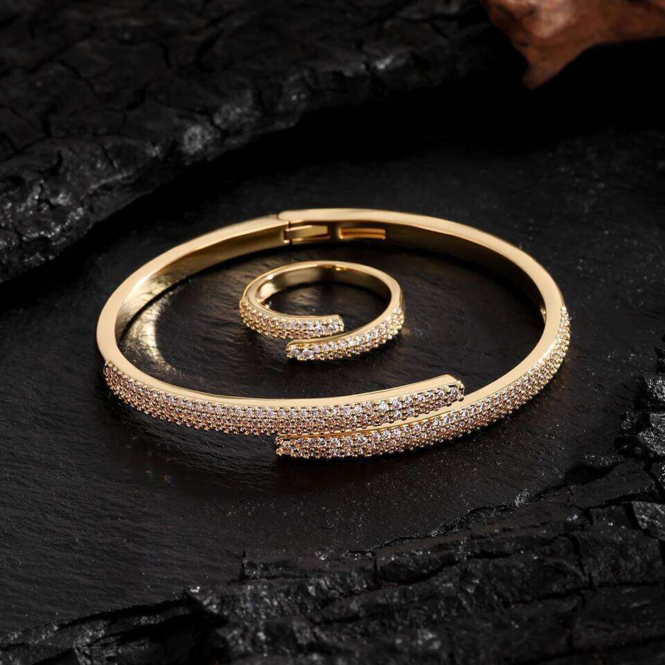 ZAKOL Trendy Zircon Bracelet Ring Set for Women Exquisite Birthday Jewelry Gift Exclusively Designed Fashion Accessory