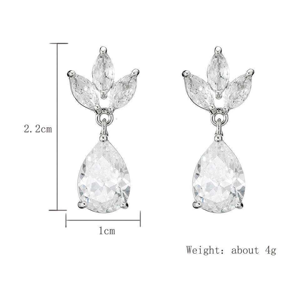 ZAKOL Luxury Leaf Water Drop Zircon Dangle Earrings for Women Gorgeous Silver Color Bridal Wedding Jewelry