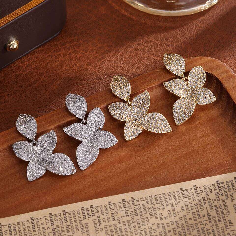 ZAKOL Brand New Micro Paved AAA Zirconia Big Leaf Flower Earrings for Women Luxury Elegant Wedding Jewelry