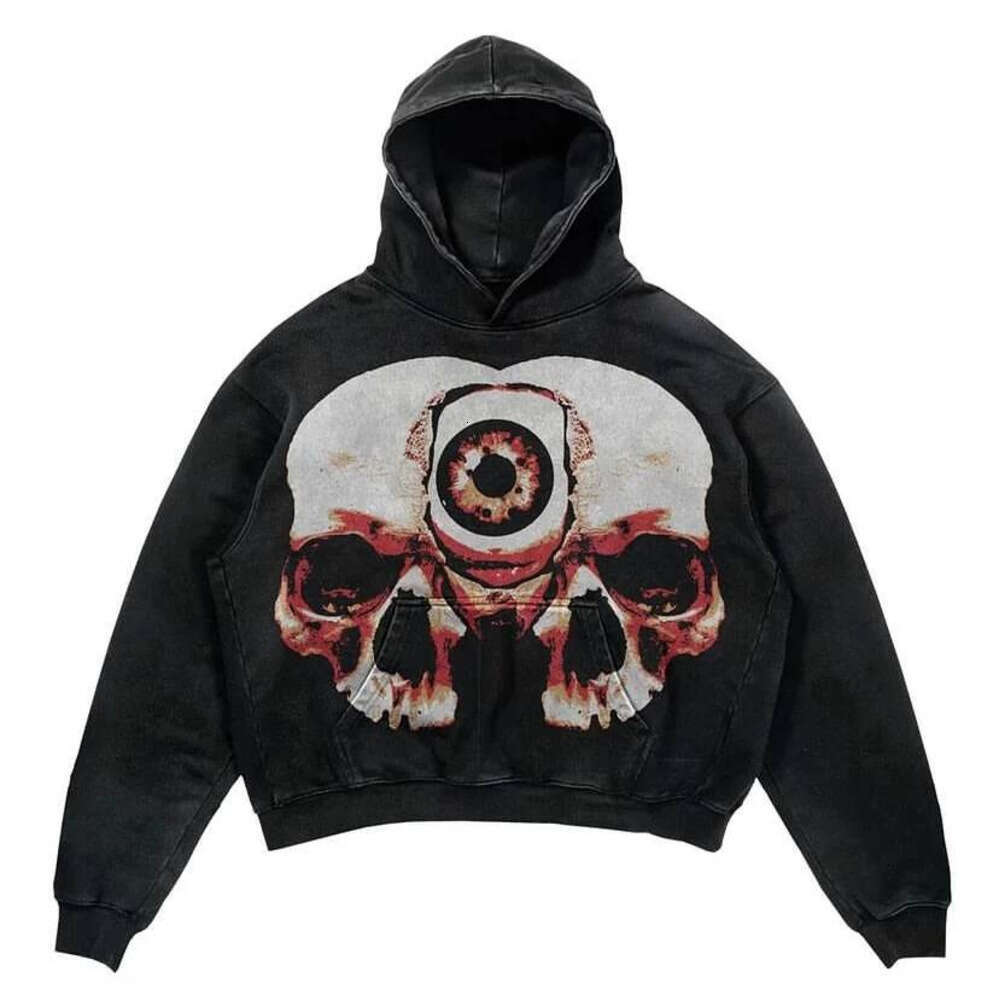 Y2K Gothic style skull print hooded pullover pure cotton sweatshirt for men and women niche personality loose daily jacket top Zhehan