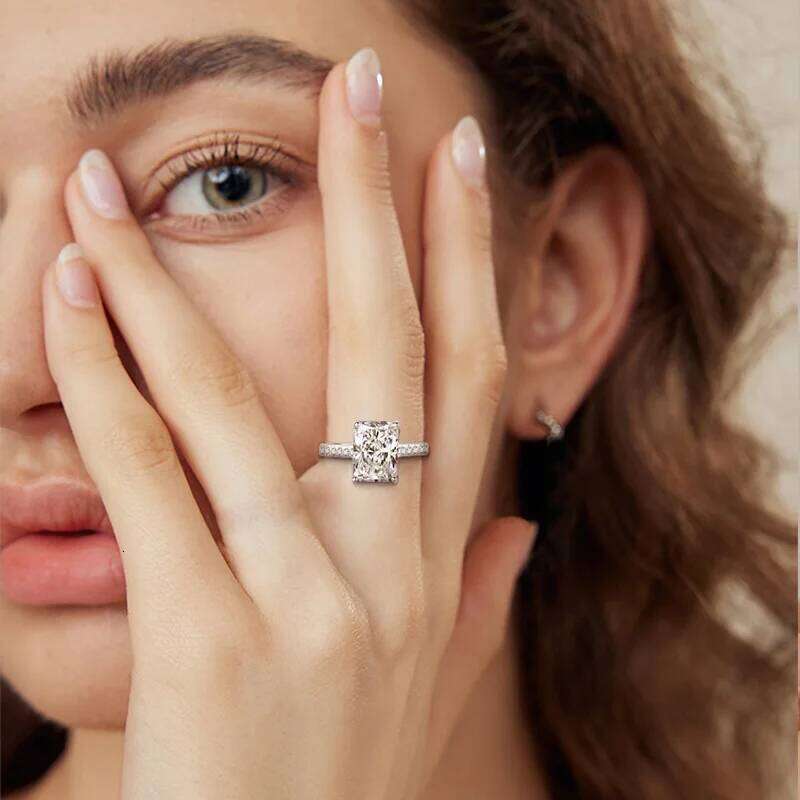 10ct D Color Moissanite Engagement Ring for Women 925 Sterling Silver Gold Plated Solitaire Rings Wholesale 296