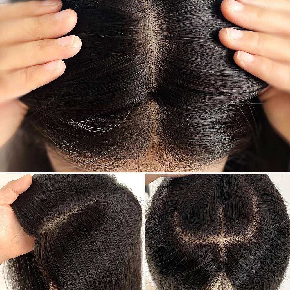 Realistic Scalp Human Topper Full Injection Silk Base Women Toupee for Hair Volume Natural Wavy Hairpiece with Clips