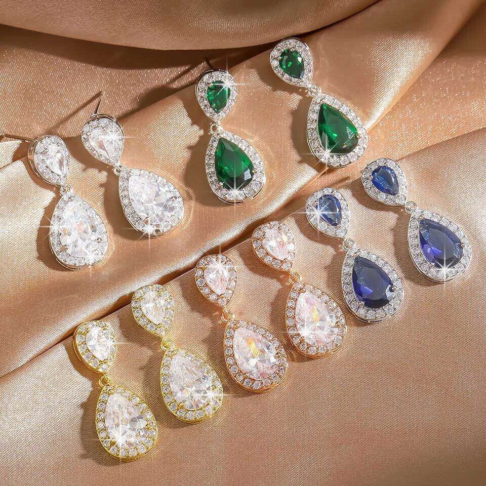 ZAKOL Classic Water Drop Cubic Zirconia Dangle Earrings for Women Gorgeous Shiny Crystal Wedding Party Jewelry