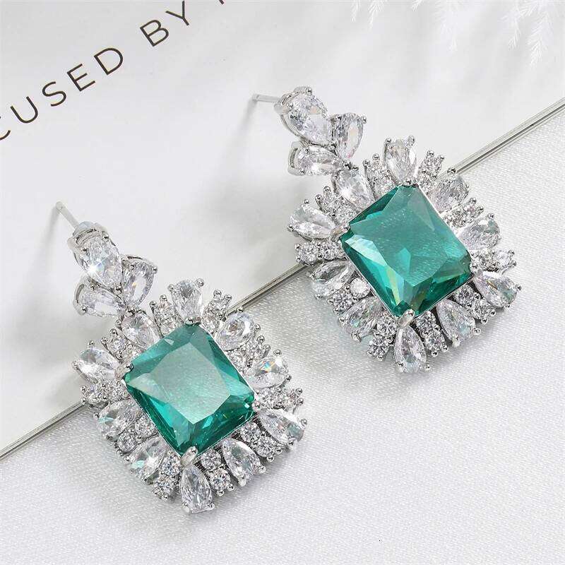 ZAKOL Luxury Green Shiny AAA Zircon Drop Earrings for Women Gorgeous Dubai Earring Party Jewelry