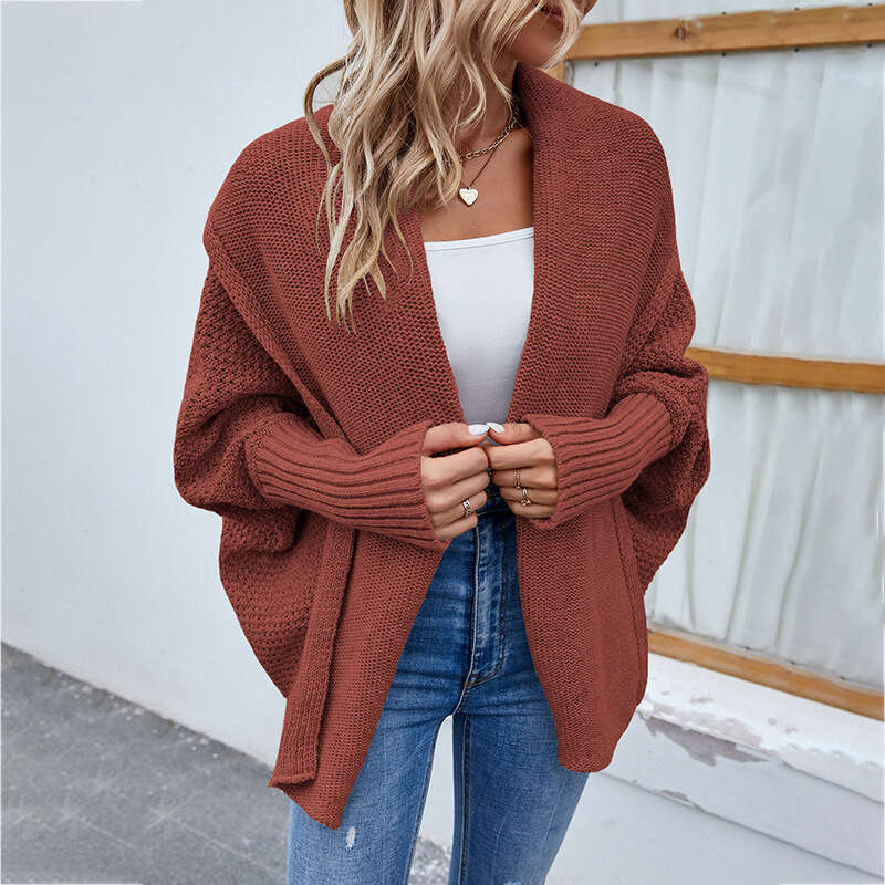 Maomao Autumn Winter New Cross-Border Women's Knitted Sweater Solid Color Batwing Sleeve European and American Style Cardigan Coat for Women