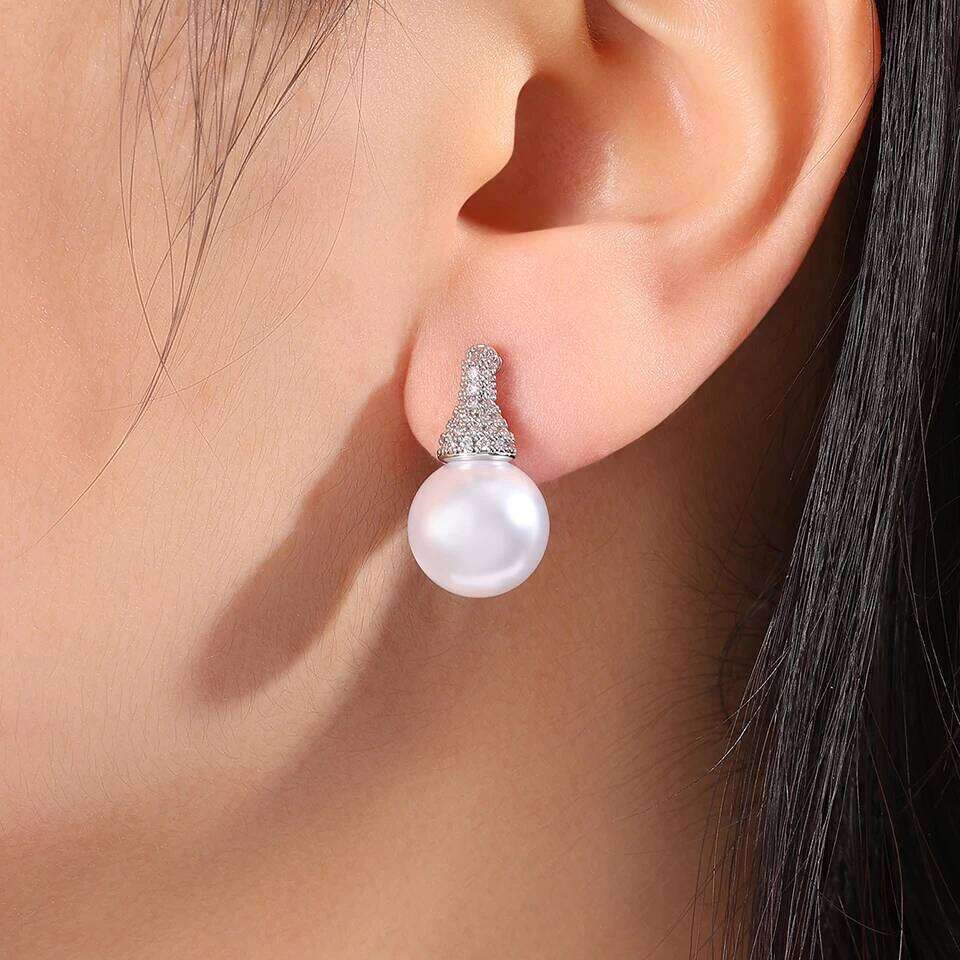 ZAKOL Cute Micro-inlaid Zircon Round Pearls Stud Earrings Simple Fashion Women's Wedding Party Jewelry Wholesale