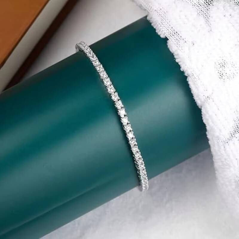 Hot Sale 25mm Round Brilliant Cut 5A Grade Shiny White and Black Cubic Zirconia Moissanite 925 Sterling Silver Tennis Bracelet