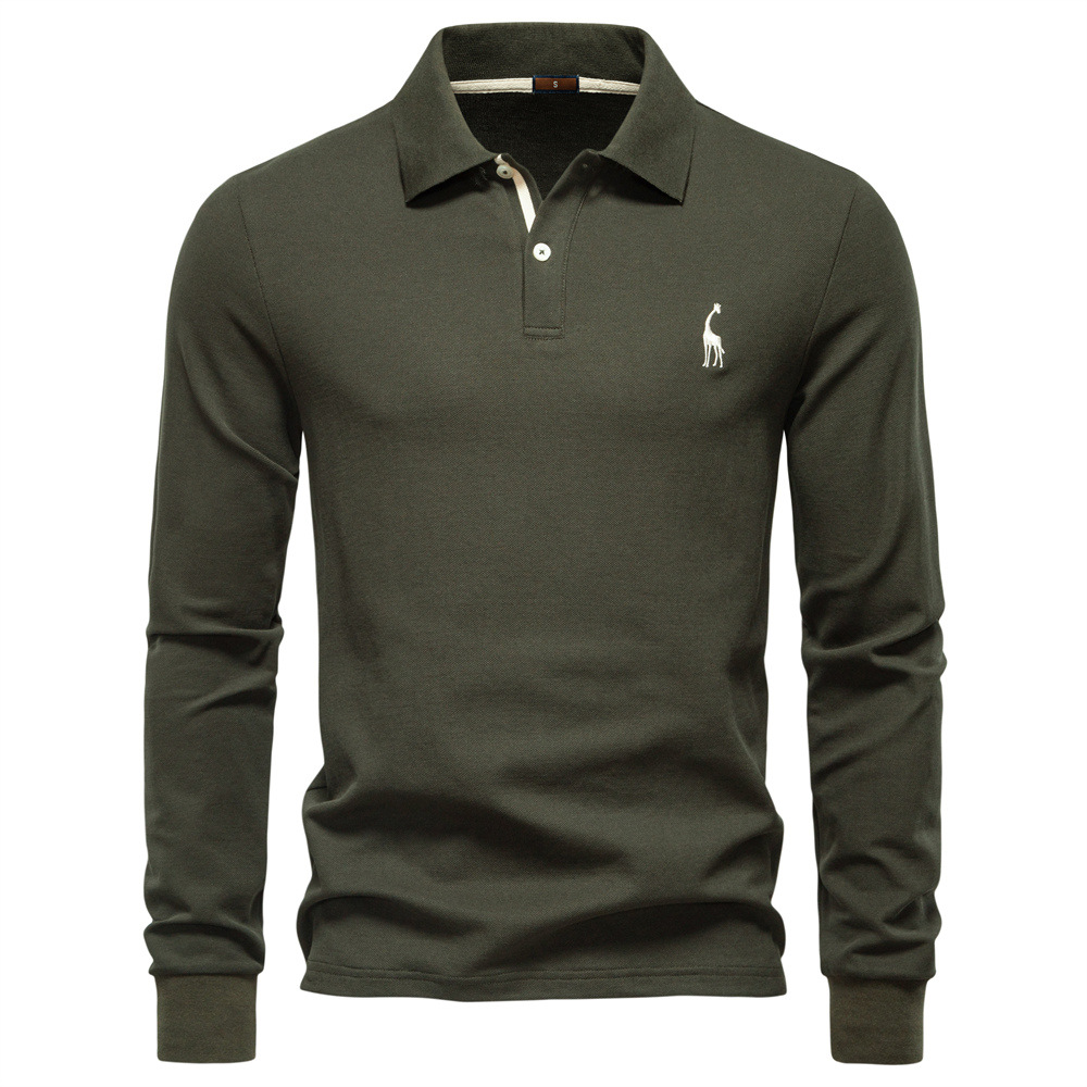 WOZK autumn men's solid color long sleeved polo shirt with a lapel casual top, versatile and high-quality polo shirt for men