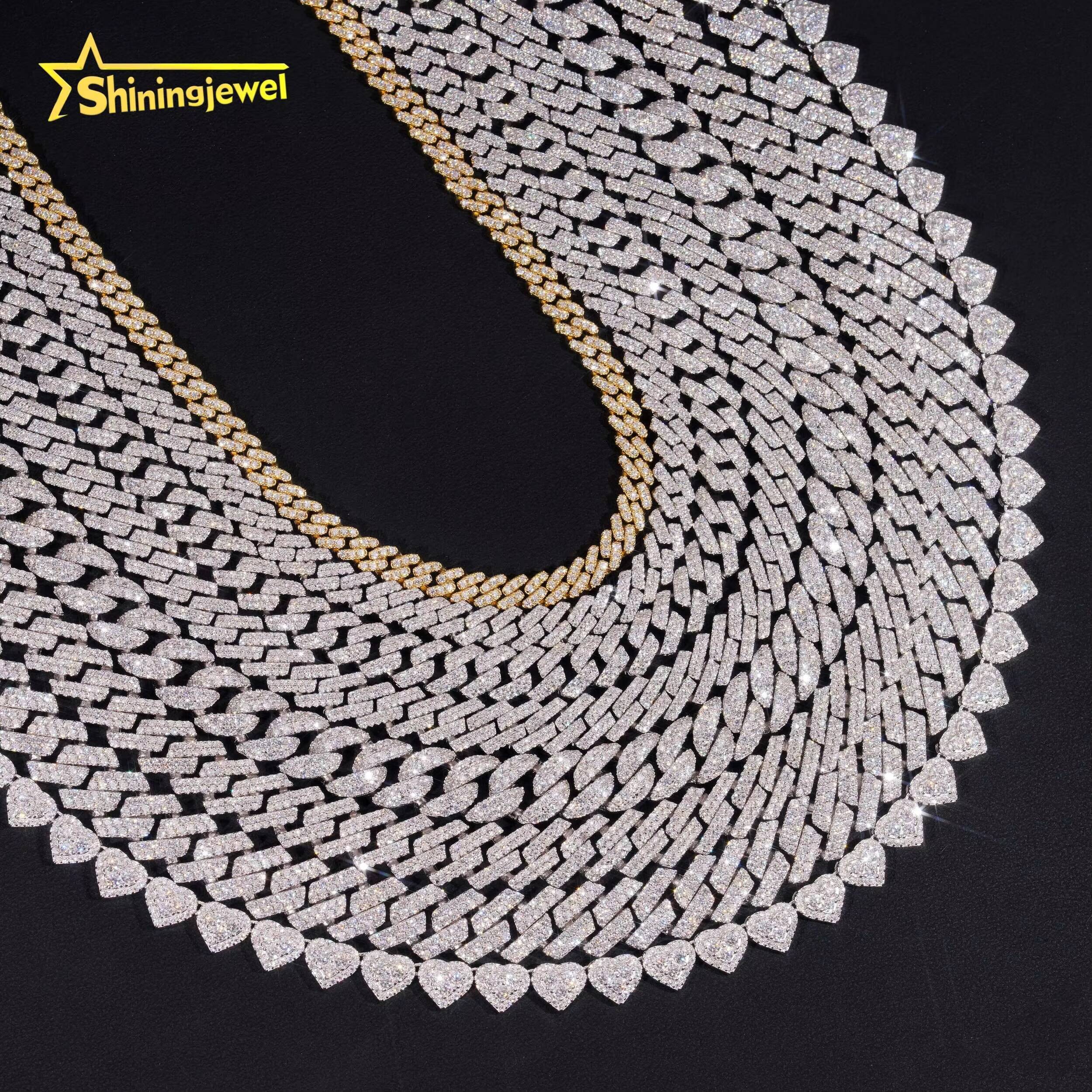Hot Sale Moissanite Cuban Chain Necklace 925 Sterling Silver Gold Plated GRA VVS Moissanite Diamond Hip Hop Necklace