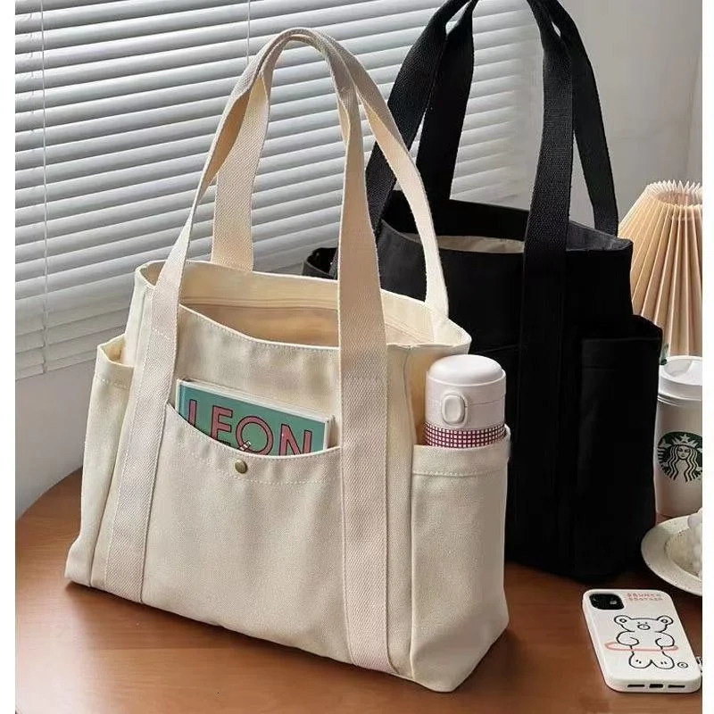 Large Capacity Canvas Solid Letter Tote Bag Versatile Handbag for Work Student Class Underarm Womens Bag shopping bag251222