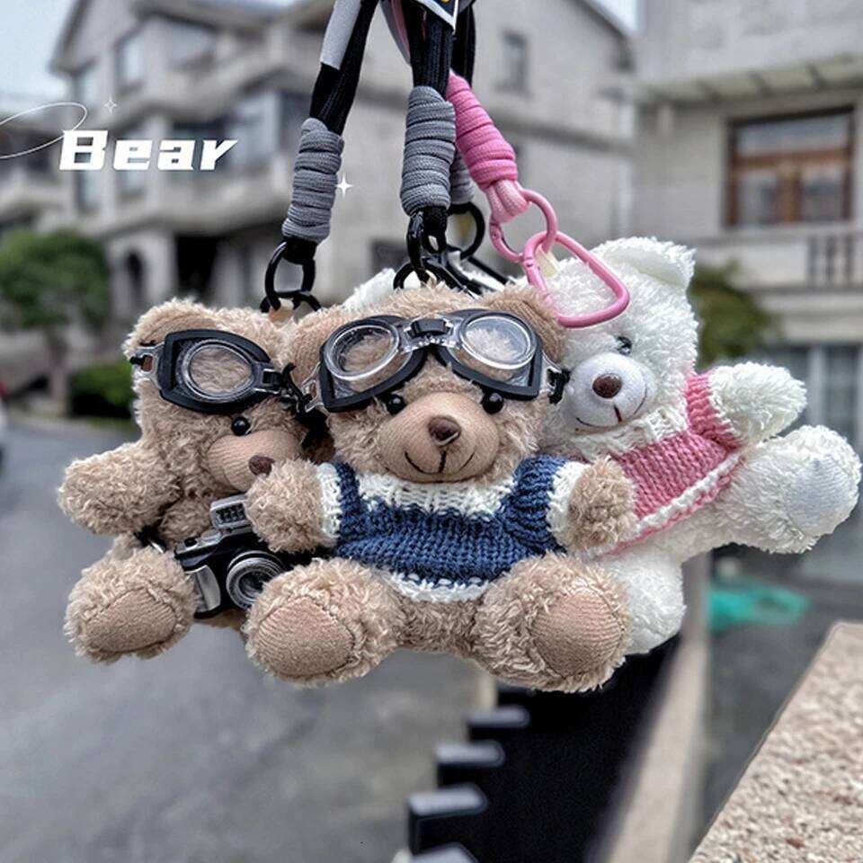 ZAKOL Soft Teddy Bear Keychain With Glasses and Premium Buckle Rope Plush Doll Pendant Cute Bag Car Accessories Girls Gift