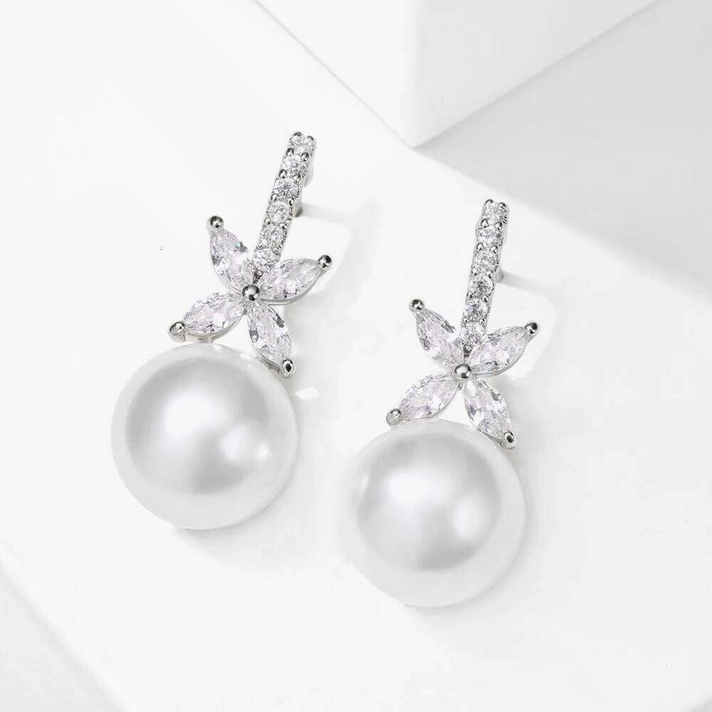 ZAKOL 2 Pcs Exquisite Zircon Imitation Pearl Earrings for Women Bridal Elegant Sparkling Crystal Charm Wedding Jewelry