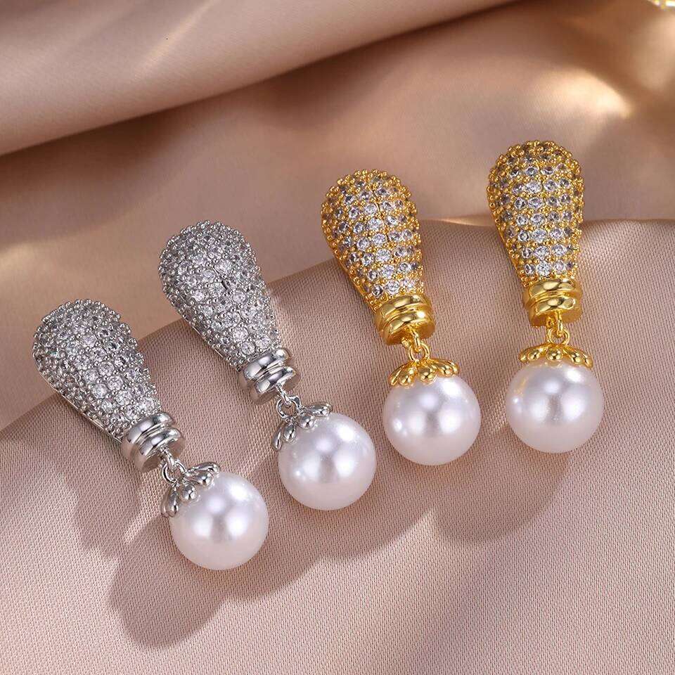 ZAKOL Luxury Buling Shiny Zirconia Imitation Pearl Drop Earrings for Women Saudi Africa Trendy Lady Party Jewelry