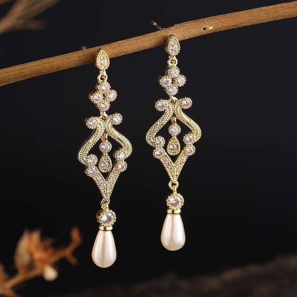 ZAKOL Elegant Simulated Pearl CZ Bridal Long Drop Earrings Fashion Engagement Wedding Jewelry Gifts for Women