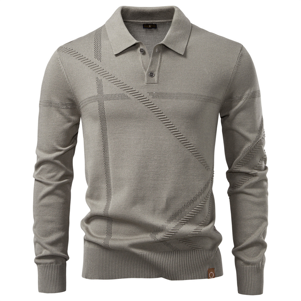 WOZK autumn and winter new men's business casual sweater jacquard lapel knitted sweater men's top polo shirt men warm