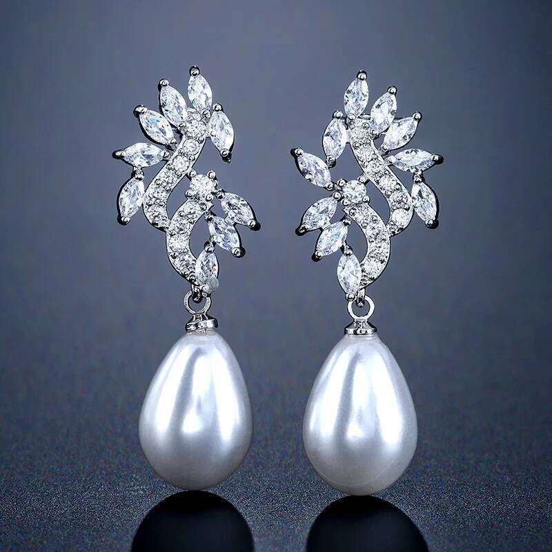 ZAKOL Elegant AAA Cubic Zirconia Imitation Pearl Dangle Earrings for Women Aesthetic Bridal Wedding Earring Party Jewelry Gift