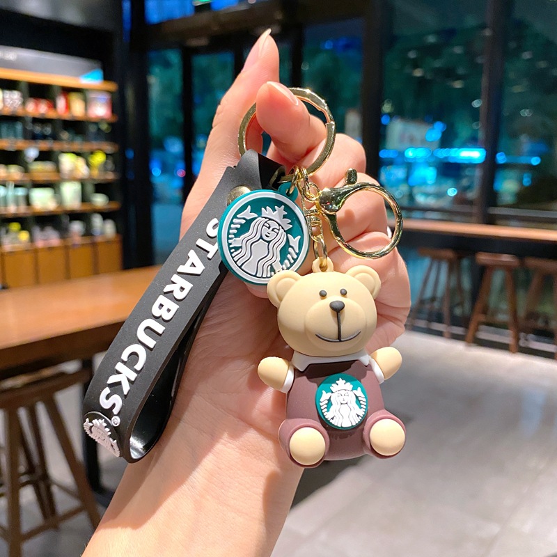 Hot free shipping designer key chain for bags green brown Fashionable and versatile milk tea bear keychain pendant cute car keychain decoration gift