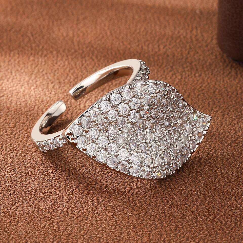 ZAKOL Classic Micro-intact Zircon Leaves Leaf Open for Women Silver/Gold Color Cocktail Party Rings Fashion Jewelry Gift