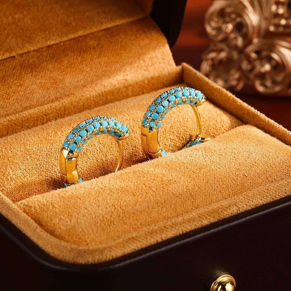 ZAKOL New Unique Design Turquoise Zircon Hoop Earrings for Women Brilliant Cubic Zirconia Luxury Party Jewelry