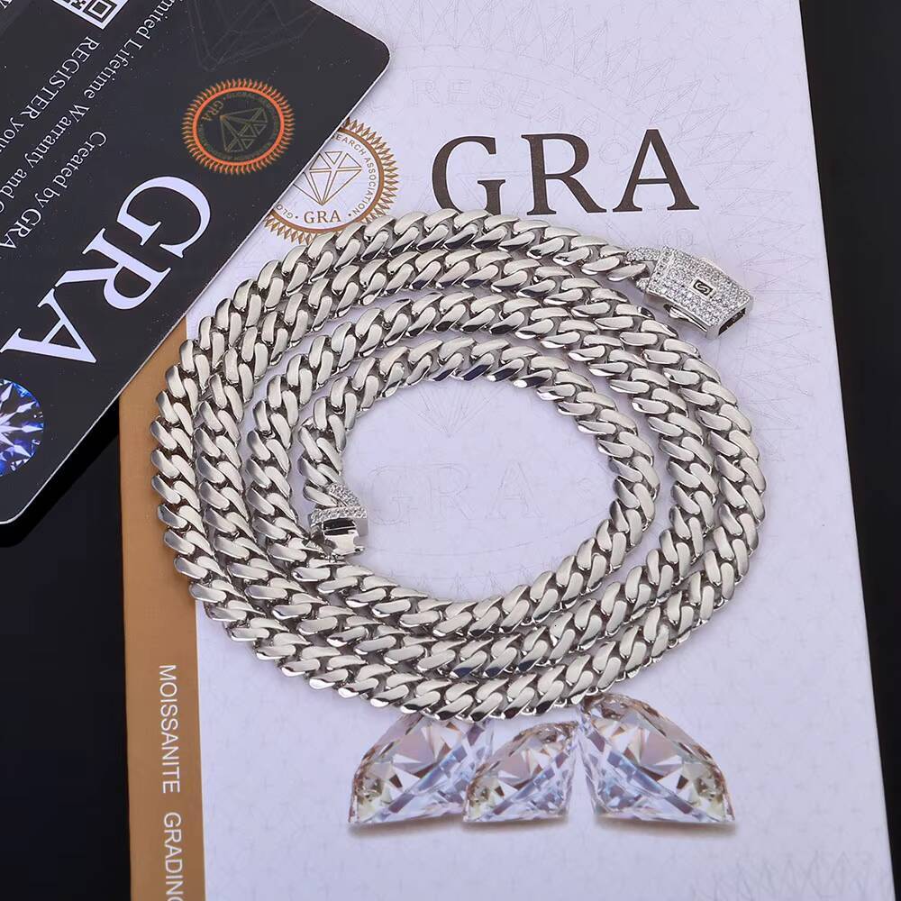 NUOYA High Quality 925 Sterling Silver Cuban Link Chain Iced Out Moissanite Diamond Clasp Smooth Chain Necklace Gift for Women